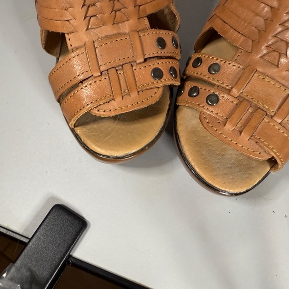 Macarena Woven Leather Platform Sandals Tan Block Heel Boho Festival Style Sz 8 - Picture 8 of 10